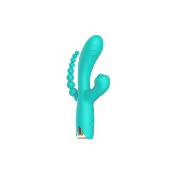 Vibromasseur triple stimulation USB turquoise Snappy Bunny 